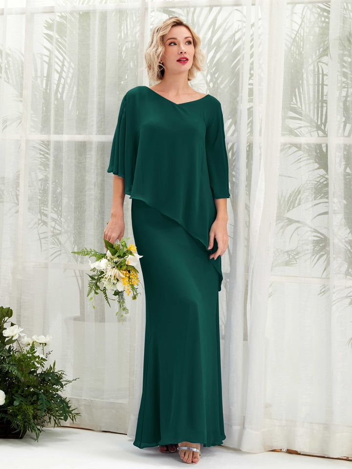 Carlyna Vestido línea A asimétrico capa damas de honor Esmeralda Oscuro 