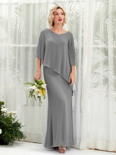 Carlyna Vestido línea A asimétrico capa damas de honor Gris Acero #color_gris-acero