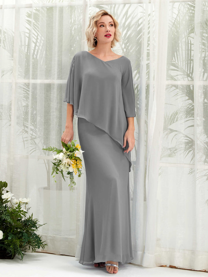 Carlyna Vestido línea A asimétrico capa damas de honor Gris Acero 
