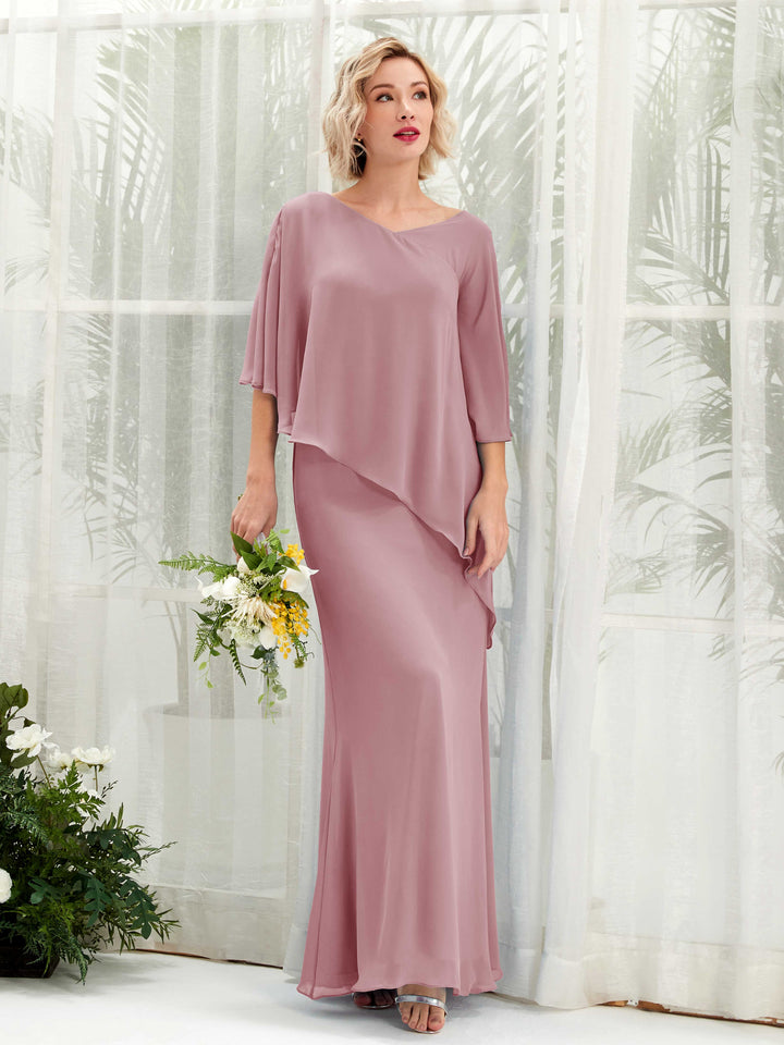 Carlyna Vestido línea A asimétrico capa damas de honor Malva Clásico 