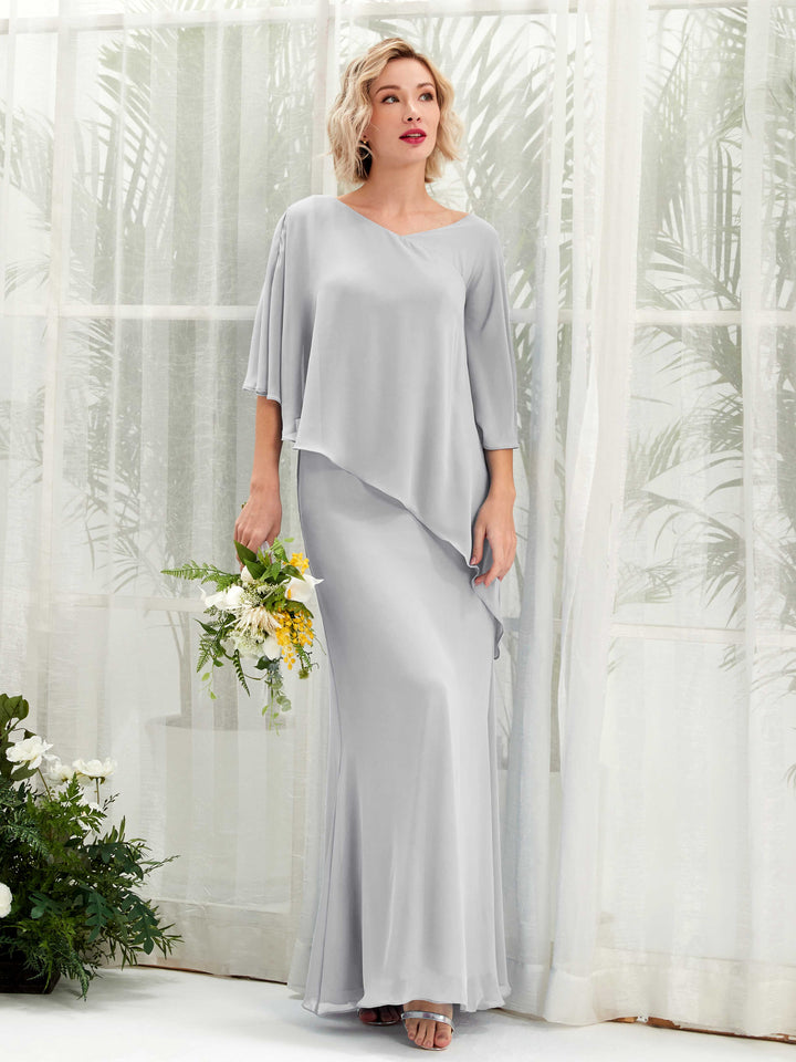 Carlyna Vestido línea A asimétrico capa damas de honor Plata 