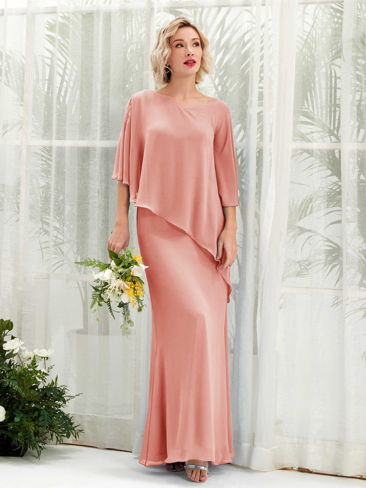 Carlyna Vestido línea A asimétrico capa damas de honor Rosa Champán 