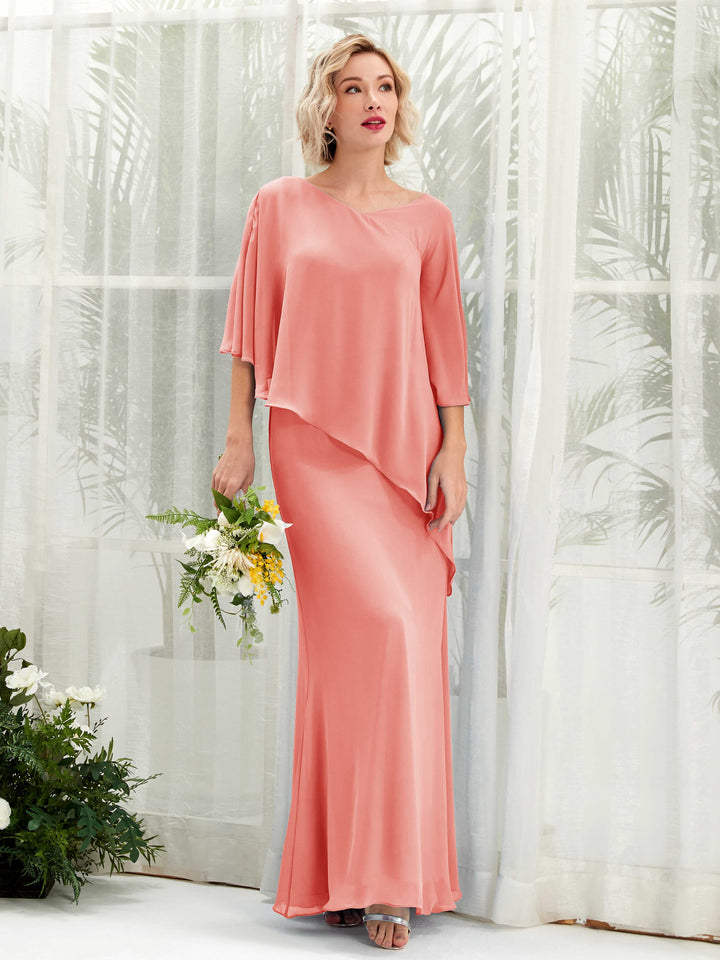 Carlyna Vestido línea A asimétrico capa damas de honor Rosa Melocotón 