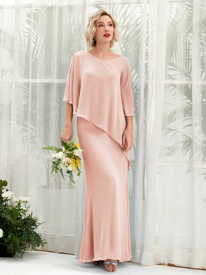 Carlyna Vestido línea A asimétrico capa damas de honor Rosa Perla 