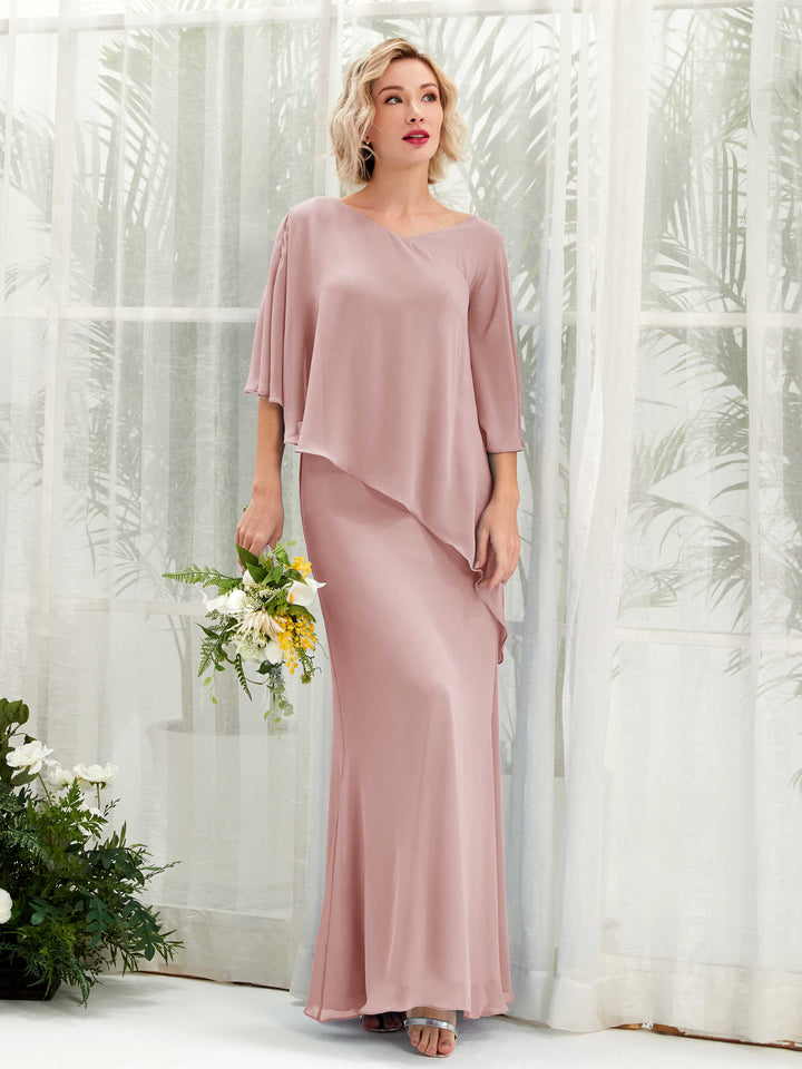 Carlyna Vestido línea A asimétrico capa damas de honor Rosa Polvorienta 
