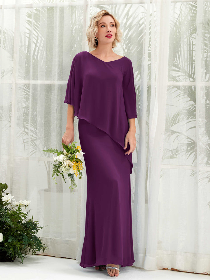 Carlyna Vestido línea A asimétrico capa damas de honor Uva 