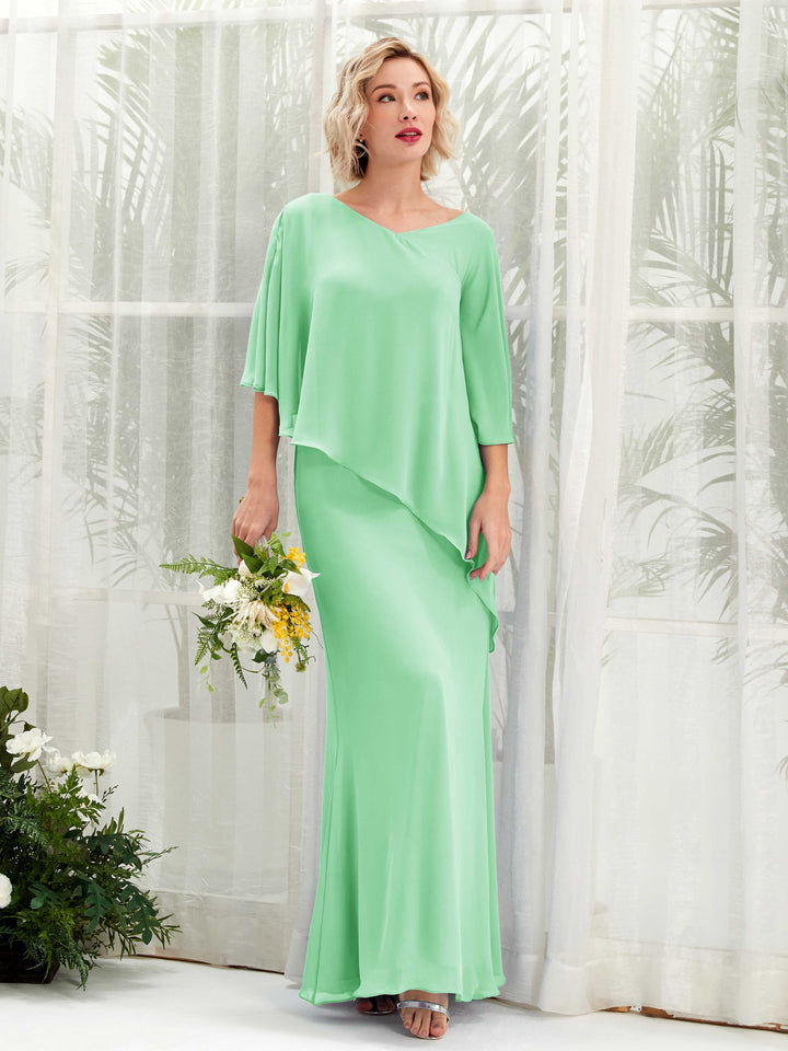 Carlyna Vestido línea A asimétrico capa damas de honor Verde Menta 