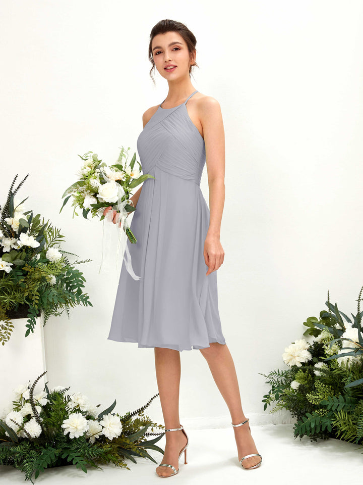 Carlyna Vestido línea A con cuello redondo gasa hasta la rodilla vestido de dama de honor Lavanda Viejo 