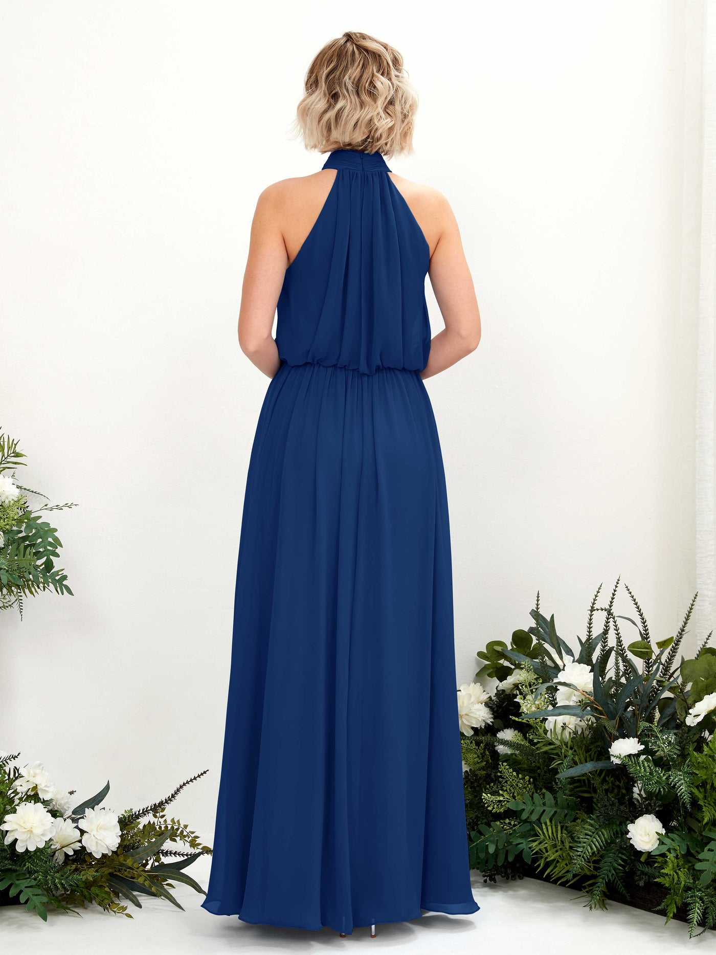 Carlyna Vestido línea A con cuello redondo hasta el suelo de gasa vestidos de dama de honor Azul Real #color_azul-real
