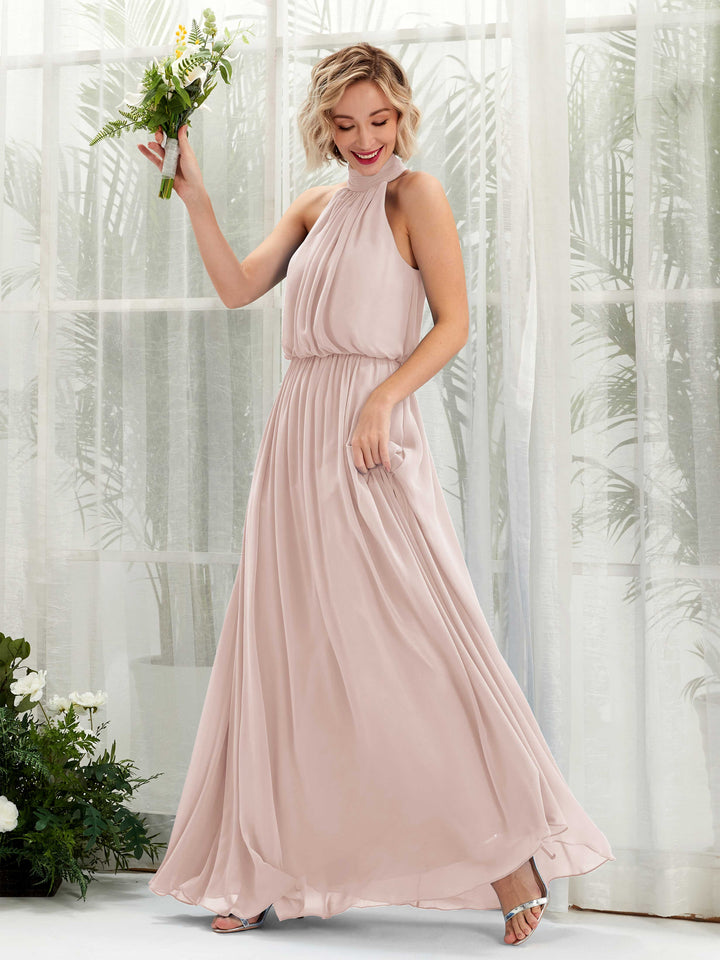Carlyna Vestido línea A con cuello redondo hasta el suelo de gasa vestidos de dama de honor Biscotti 
