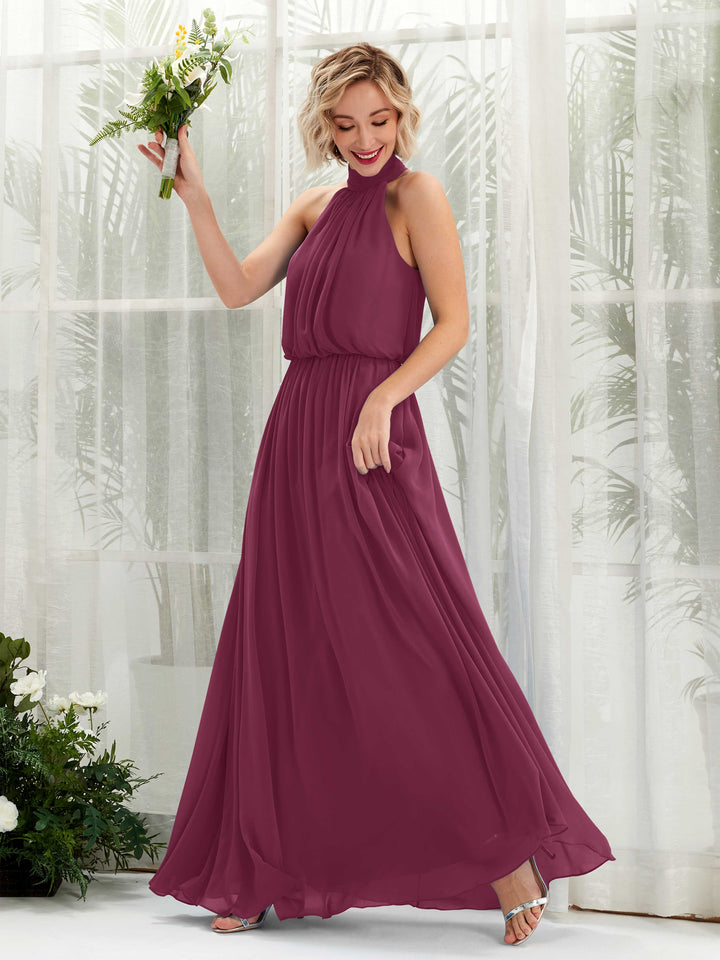 Carlyna Vestido línea A con cuello redondo hasta el suelo de gasa vestidos de dama de honor Chianti 