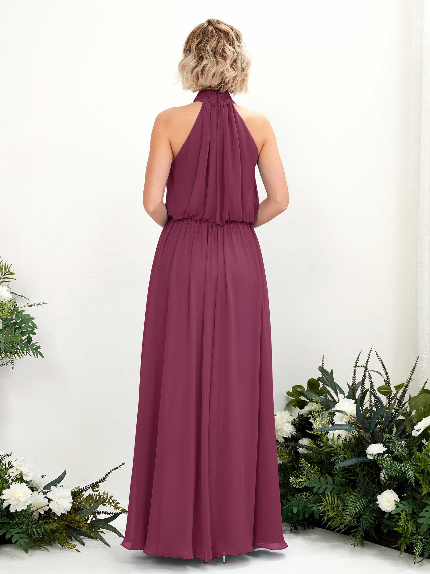Carlyna Vestido línea A con cuello redondo hasta el suelo de gasa vestidos de dama de honor Chianti #color_chianti
