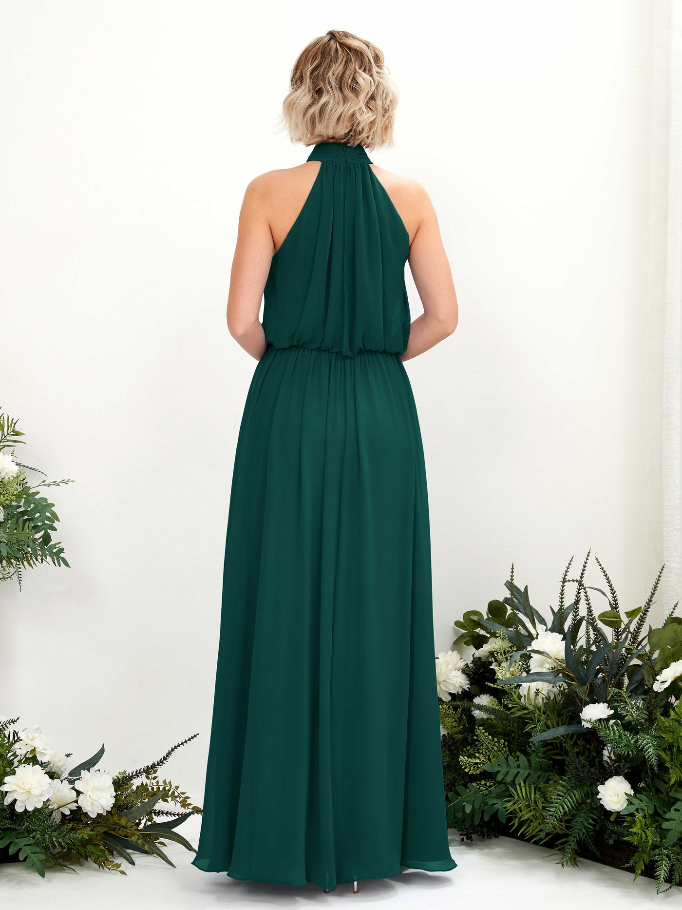 Carlyna Vestido línea A con cuello redondo hasta el suelo de gasa vestidos de dama de honor Esmeralda Oscuro #color_esmeralda-oscuro