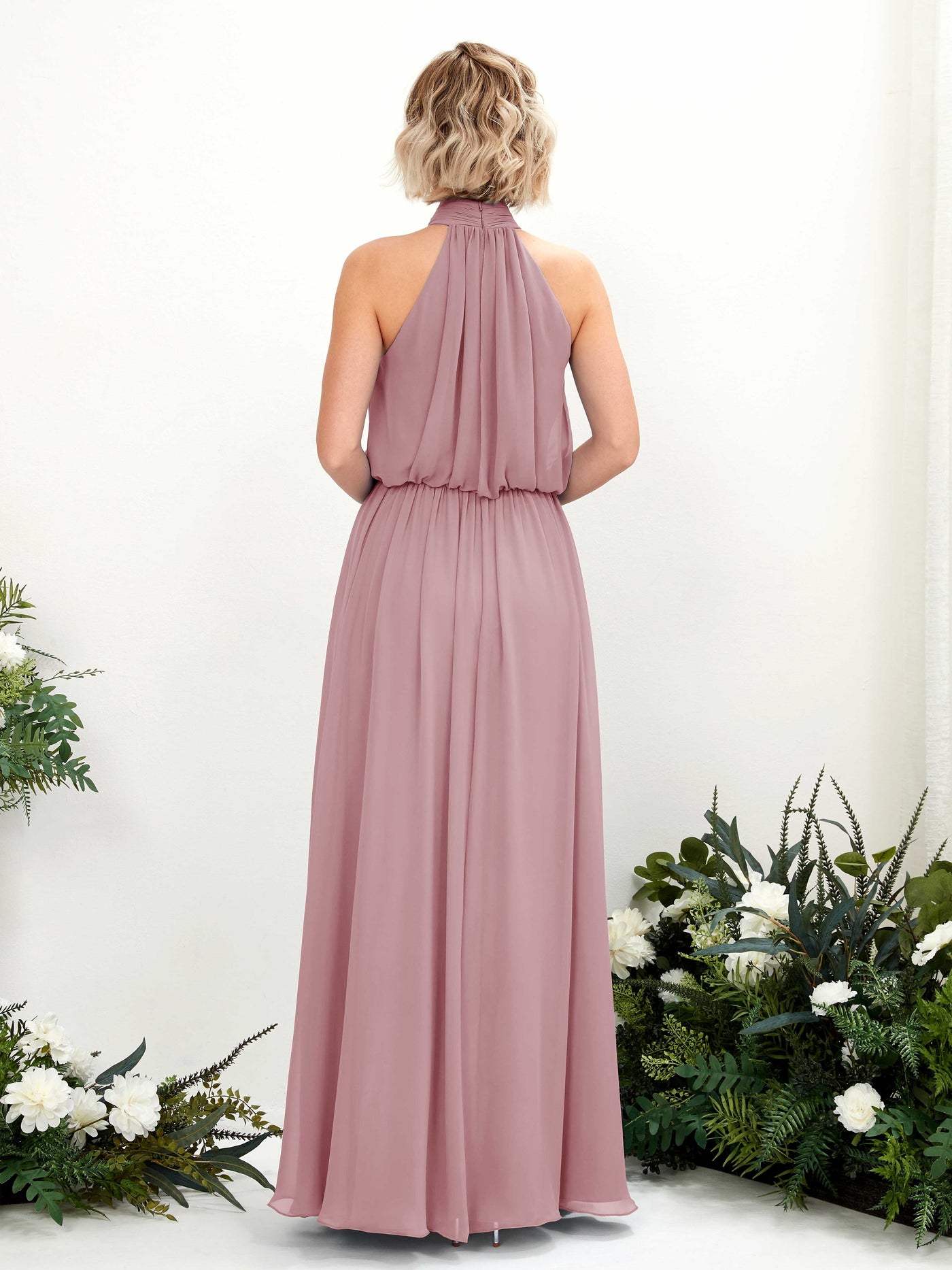 Carlyna Vestido línea A con cuello redondo hasta el suelo de gasa vestidos de dama de honor Malva Clásico #color_malva-cl-sico
