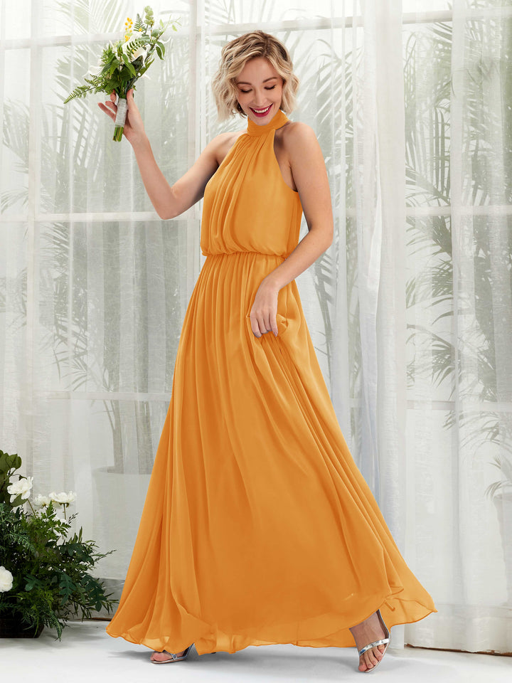 Carlyna Vestido línea A con cuello redondo hasta el suelo de gasa vestidos de dama de honor Mango 