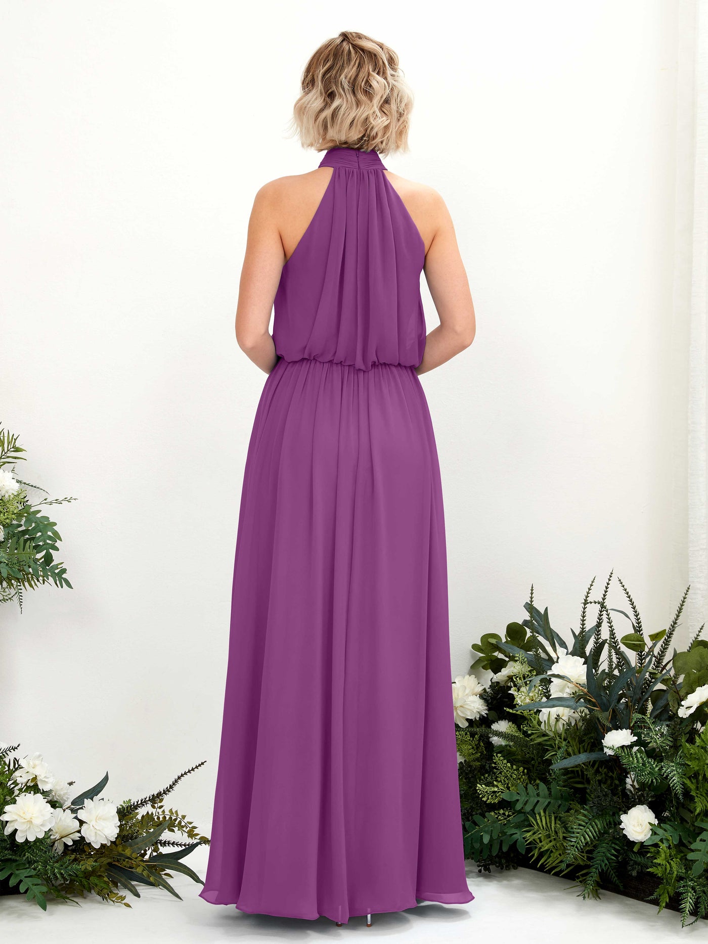 Carlyna Vestido línea A con cuello redondo hasta el suelo de gasa vestidos de dama de honor Púrpura #color_p-rpura