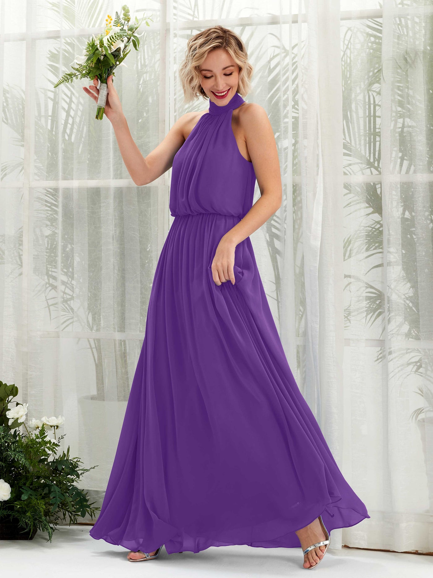 Carlyna Vestido línea A con cuello redondo hasta el suelo de gasa vestidos de dama de honor Regencia #color_regencia