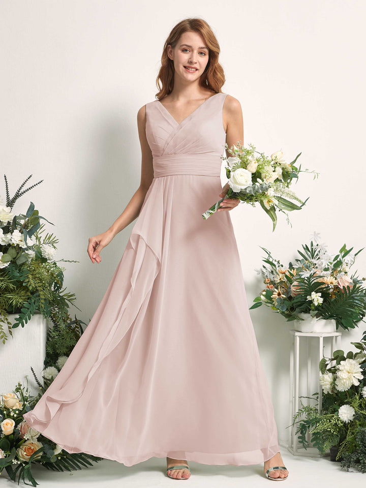 Carlyna Vestido línea A con escote en V hasta el suelo vestido de dama de honor Biscotti 
