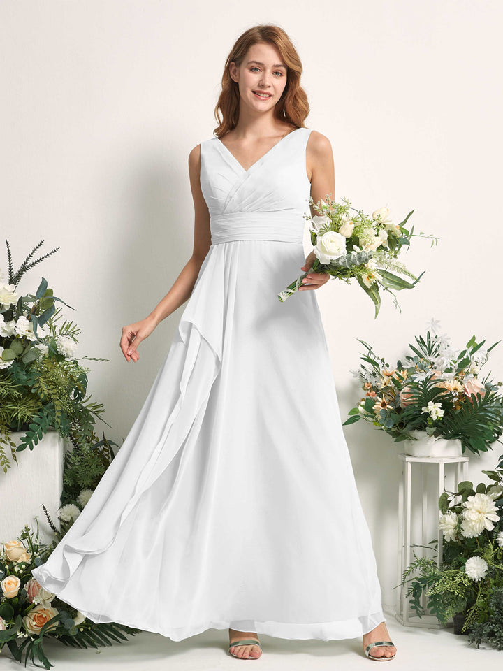 Carlyna Vestido línea A con escote en V hasta el suelo vestido de dama de honor Blanco 