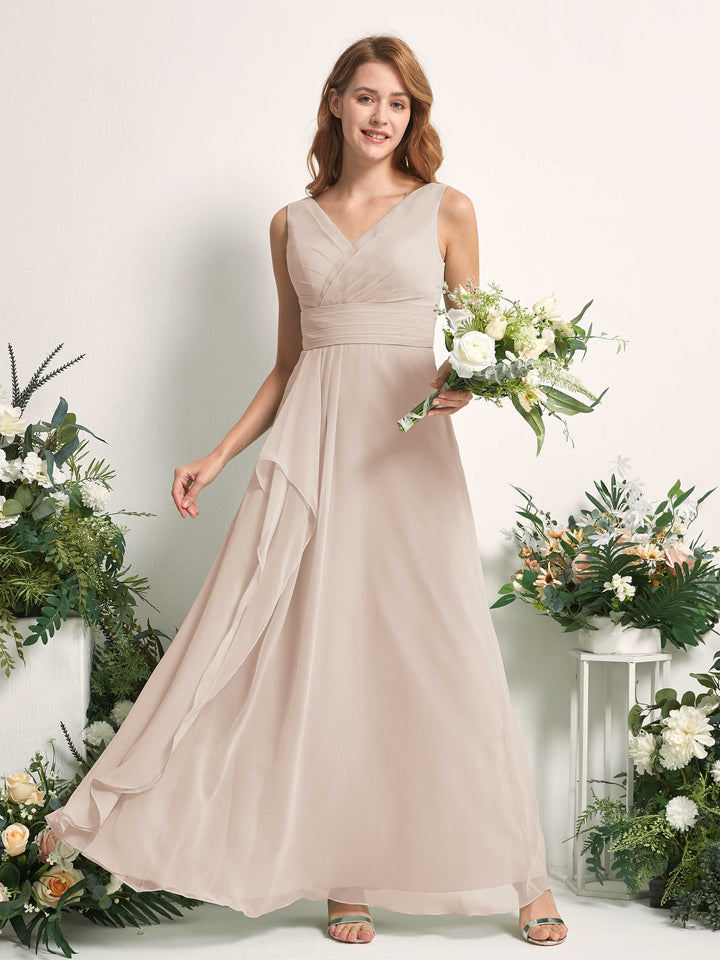 Carlyna Vestido línea A con escote en V hasta el suelo vestido de dama de honor Champán 