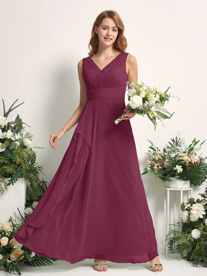 Carlyna Vestido línea A con escote en V hasta el suelo vestido de dama de honor Chianti 