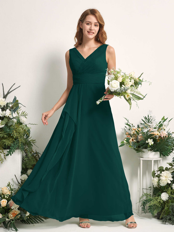 Carlyna Vestido línea A con escote en V hasta el suelo vestido de dama de honor Esmeralda Oscuro 