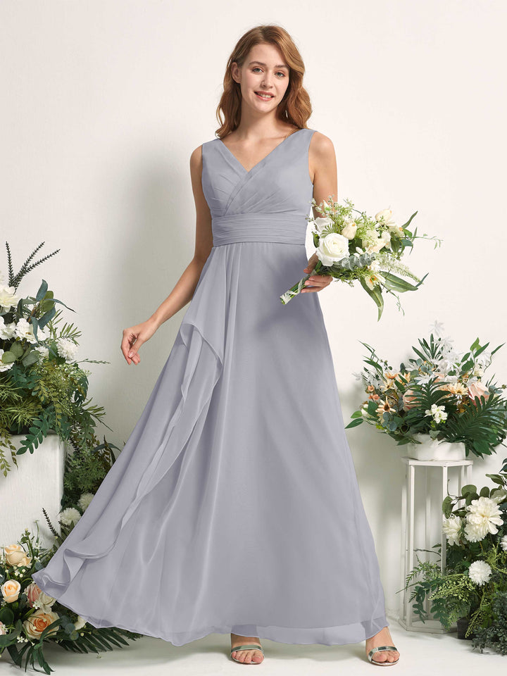 Carlyna Vestido línea A con escote en V hasta el suelo vestido de dama de honor Lavanda Viejo 
