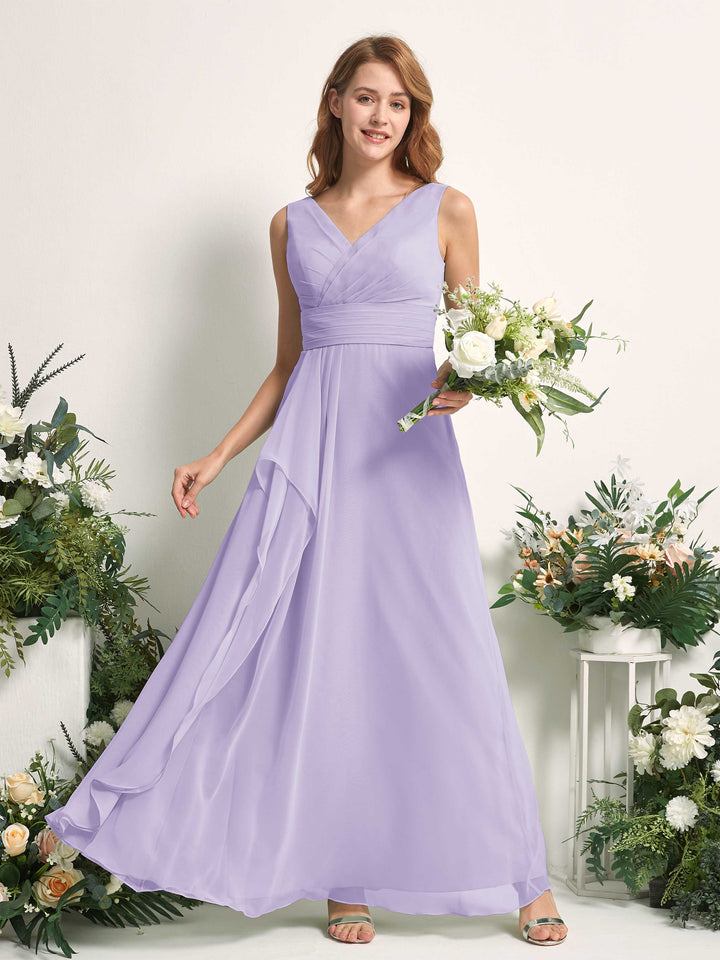 Carlyna Vestido línea A con escote en V hasta el suelo vestido de dama de honor Lila 