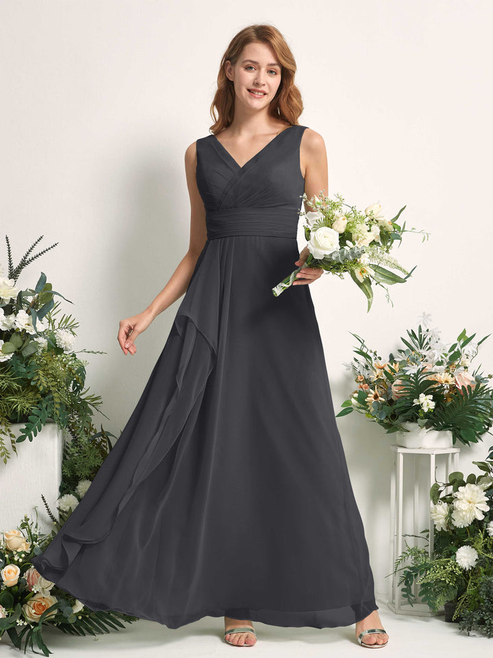 Carlyna Vestido línea A con escote en V hasta el suelo vestido de dama de honor Peltre 