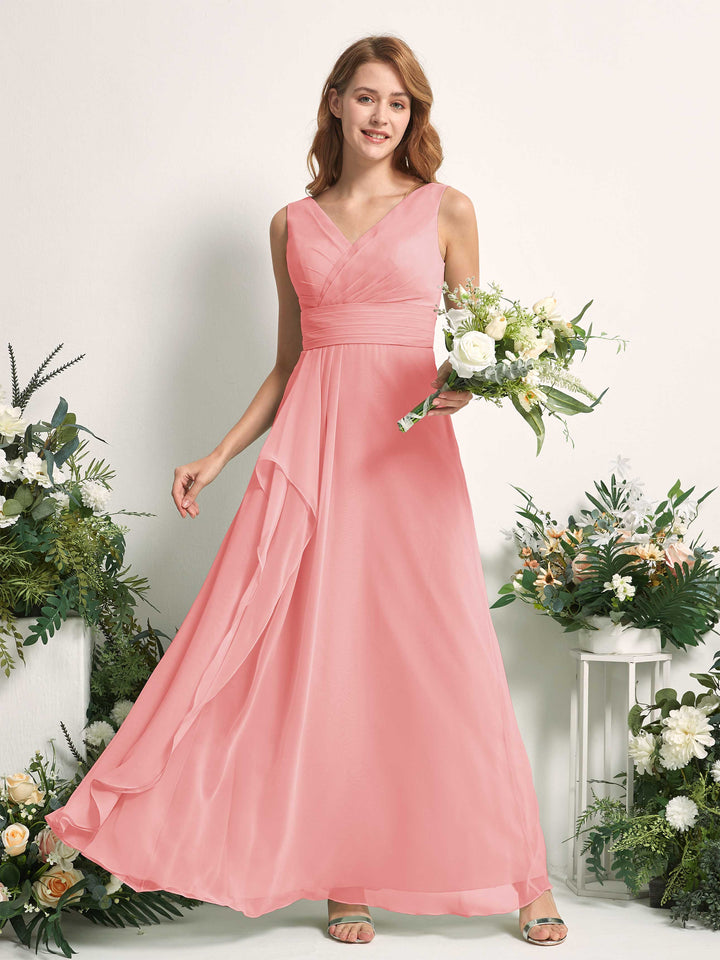 Carlyna Vestido línea A con escote en V hasta el suelo vestido de dama de honor Rosa Ballet 