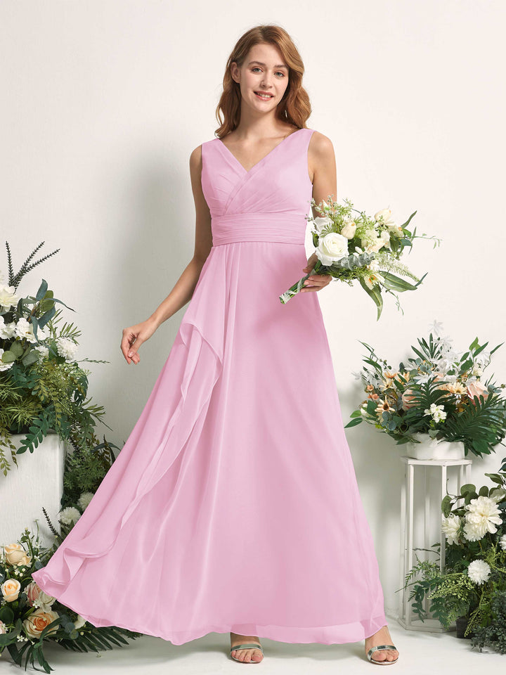 Carlyna Vestido línea A con escote en V hasta el suelo vestido de dama de honor Rosa Caramelo 