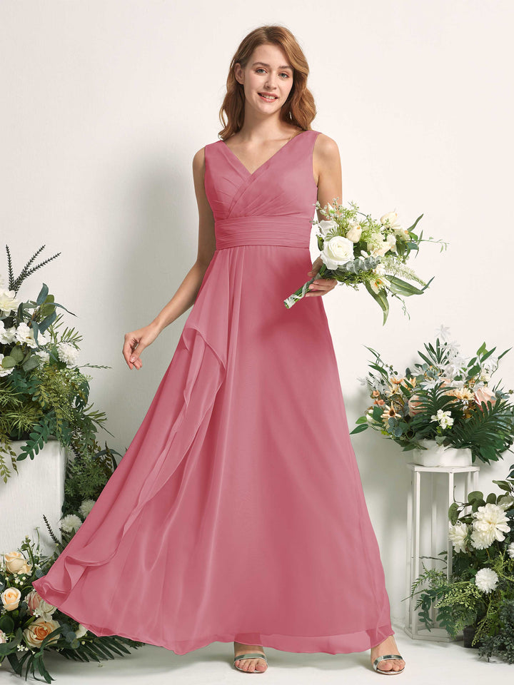 Carlyna Vestido línea A con escote en V hasta el suelo vestido de dama de honor Rosa Del Desierto 