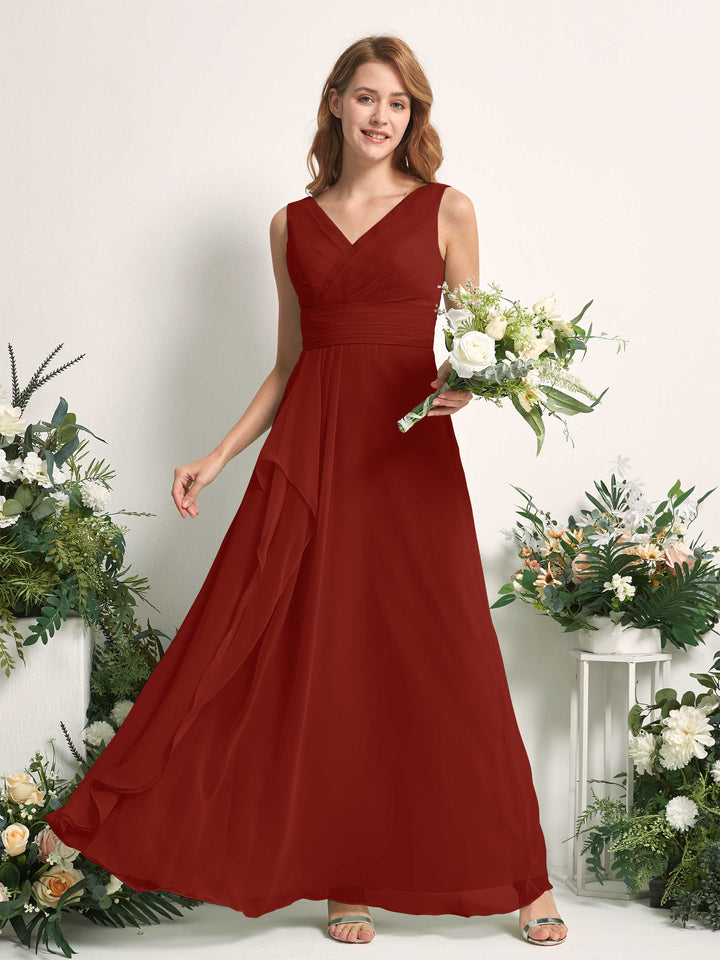 Carlyna Vestido línea A con escote en V hasta el suelo vestido de dama de honor Óxido 
