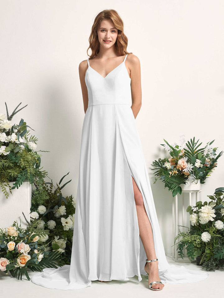 Carlyna Vestido línea A con escote en V y hendidura de pierna hasta el suelo dama de honor Blanco 
