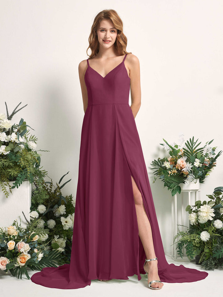 Carlyna Vestido línea A con escote en V y hendidura de pierna hasta el suelo dama de honor Chianti 