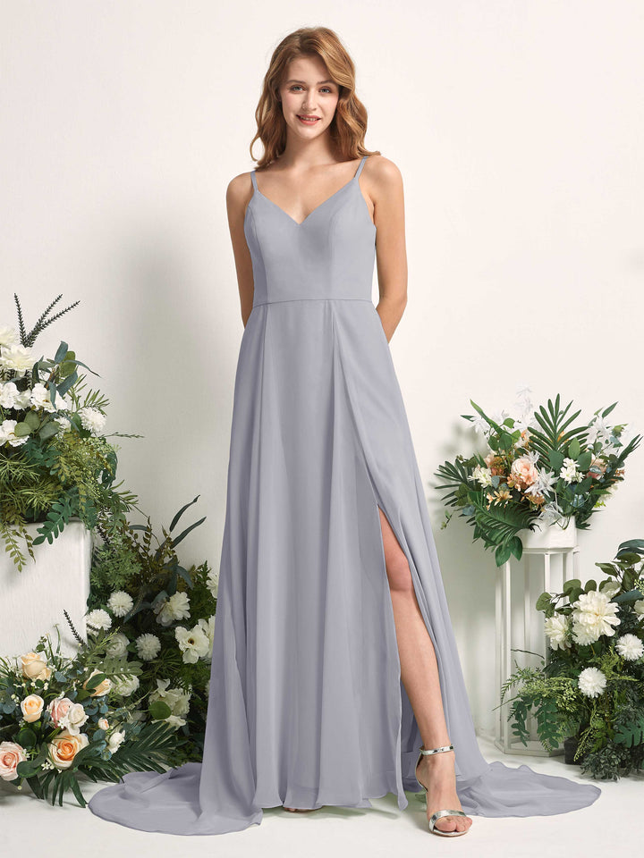 Carlyna Vestido línea A con escote en V y hendidura de pierna hasta el suelo dama de honor Lavanda Viejo 
