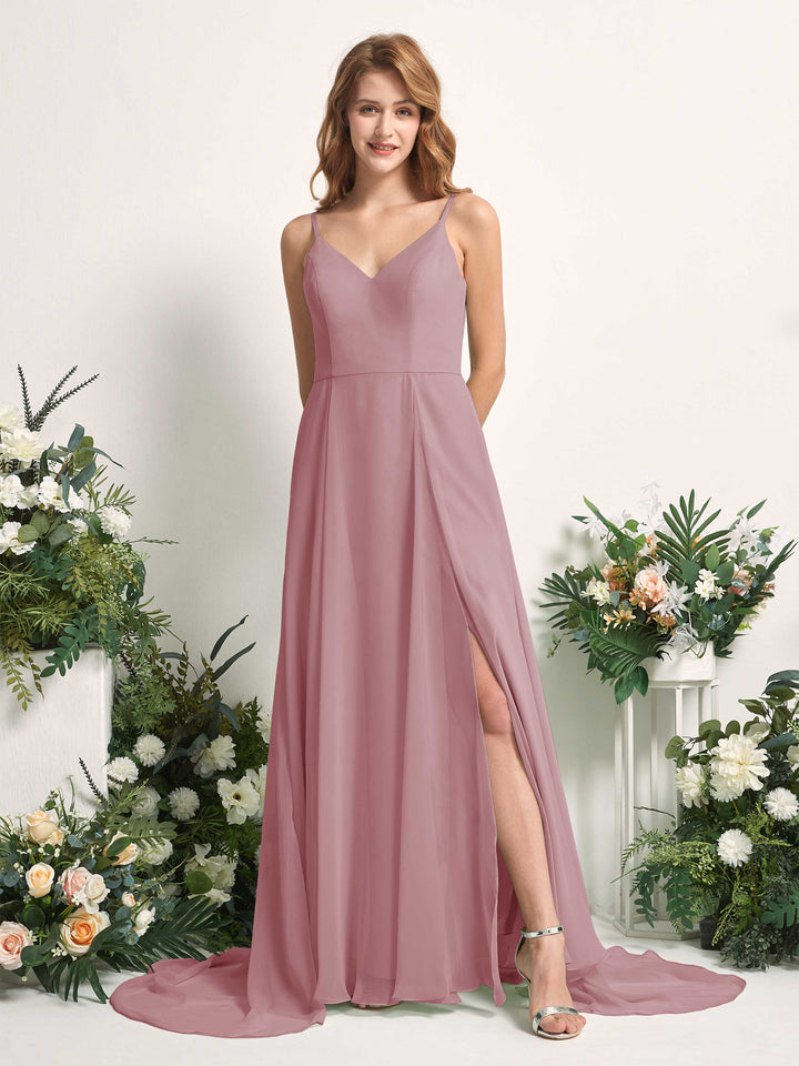 Carlyna Vestido línea A con escote en V y hendidura de pierna hasta el suelo dama de honor Malva Clásico 