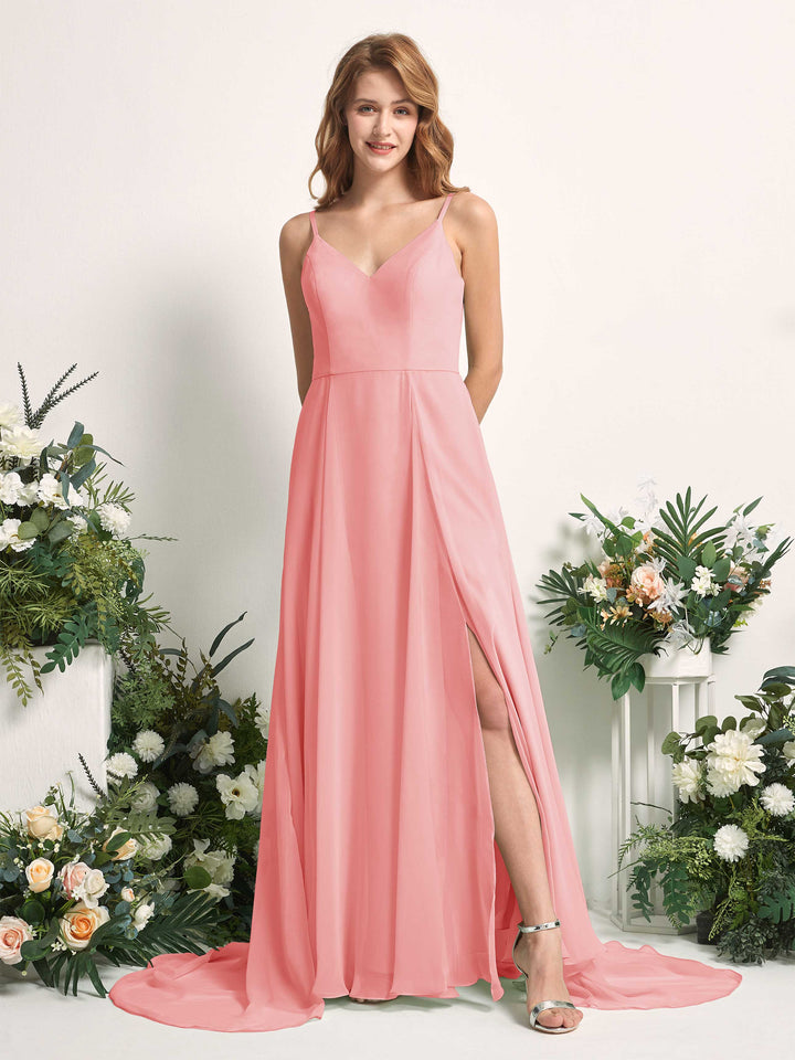 Carlyna Vestido línea A con escote en V y hendidura de pierna hasta el suelo dama de honor Rosa Ballet 