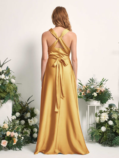 Carlyna Vestido línea A cuello de corazón hasta el suelo dama de honor Amarillo Canario #color_amarillo-canario