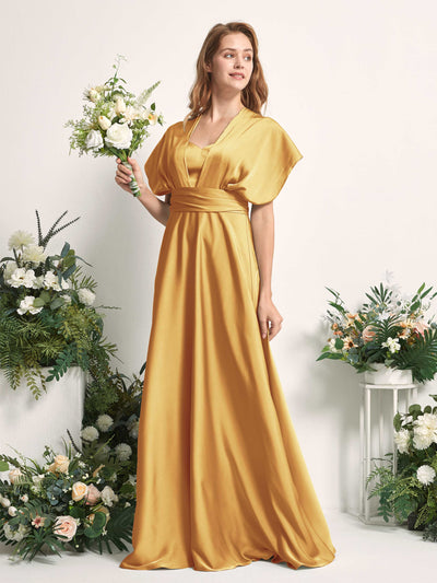 Carlyna Vestido línea A cuello de corazón hasta el suelo dama de honor Amarillo Canario #color_amarillo-canario