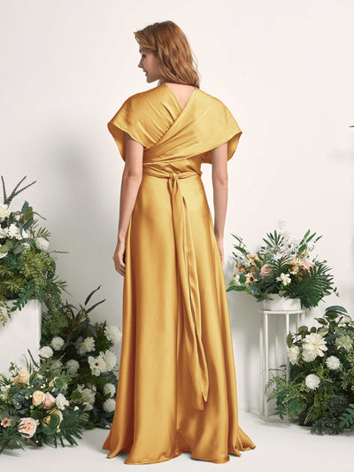 Carlyna Vestido línea A cuello de corazón hasta el suelo dama de honor Amarillo Canario #color_amarillo-canario