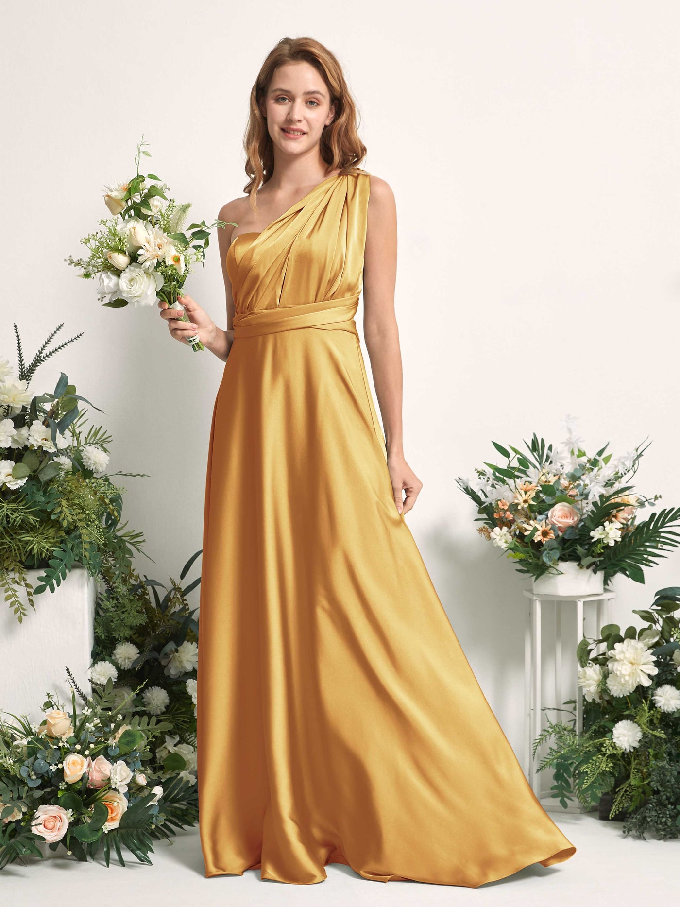 Carlyna Vestido línea A cuello de corazón hasta el suelo dama de honor Amarillo Canario #color_amarillo-canario