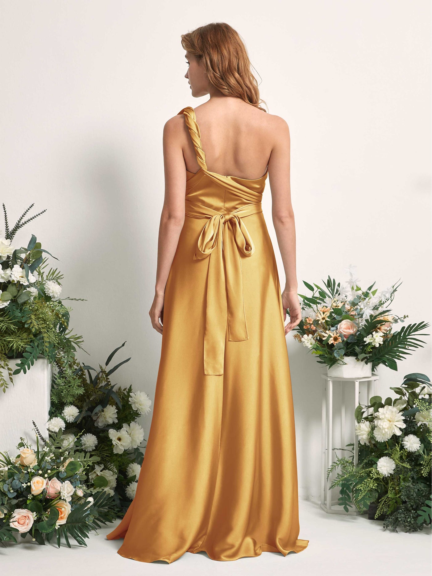 Carlyna Vestido línea A cuello de corazón hasta el suelo dama de honor Amarillo Canario #color_amarillo-canario