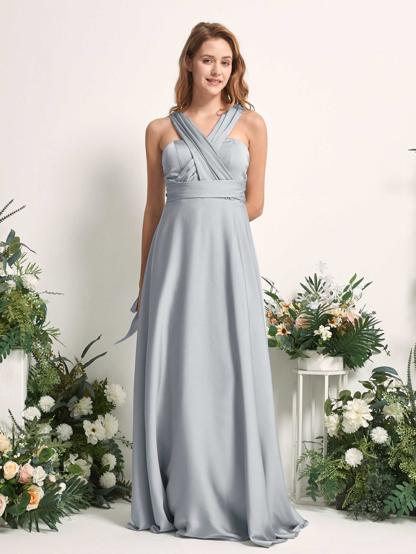 Carlyna Vestido línea A cuello de corazón hasta el suelo dama de honor Azul Bebé #color_azul-beb