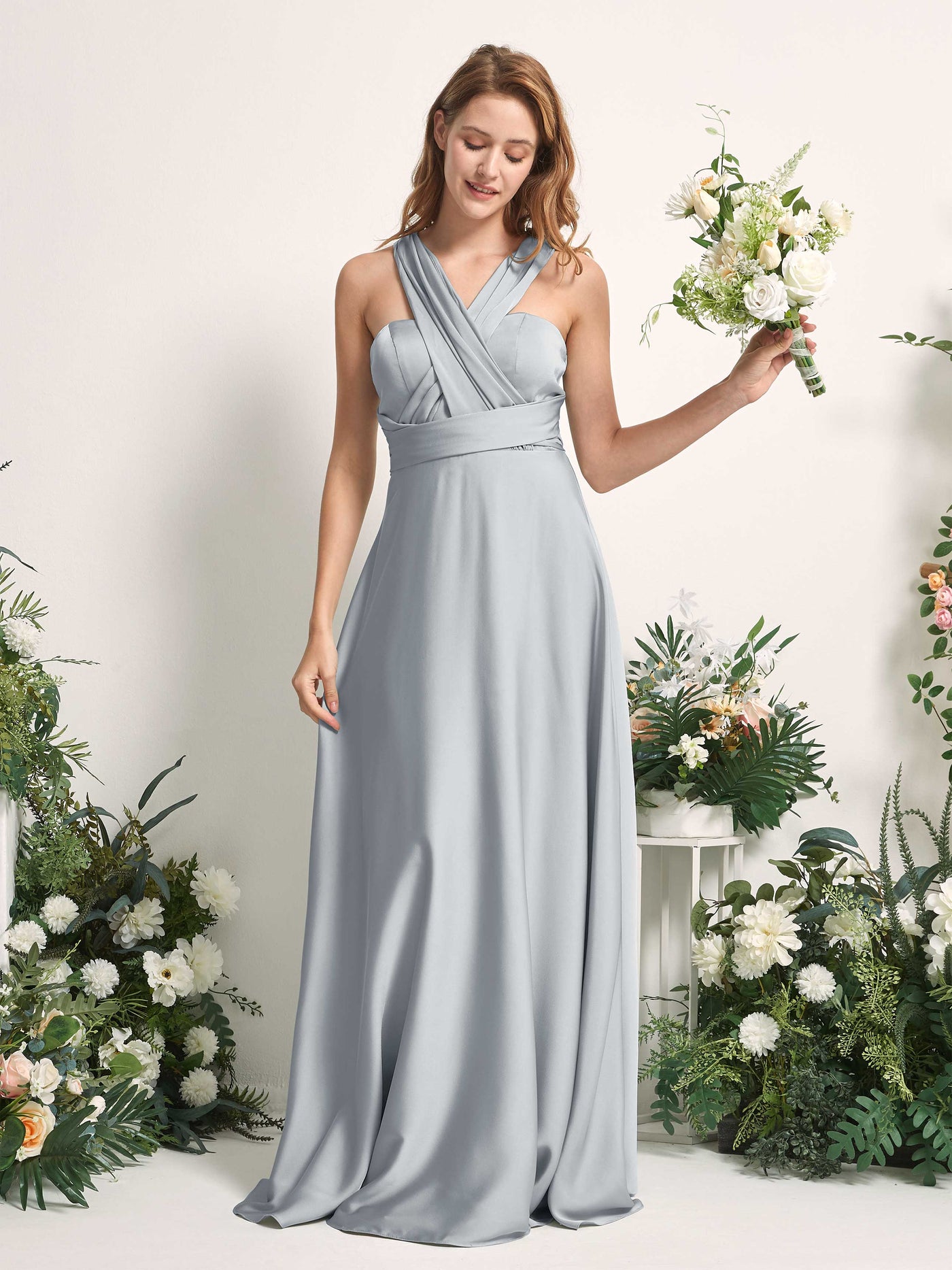Carlyna Vestido línea A cuello de corazón hasta el suelo dama de honor Azul Bebé #color_azul-beb
