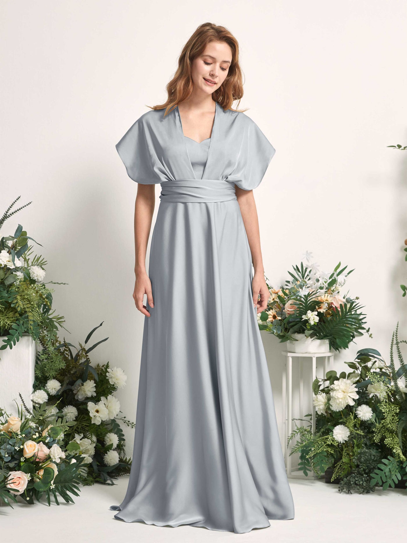 Carlyna Vestido línea A cuello de corazón hasta el suelo dama de honor Azul Bebé #color_azul-beb