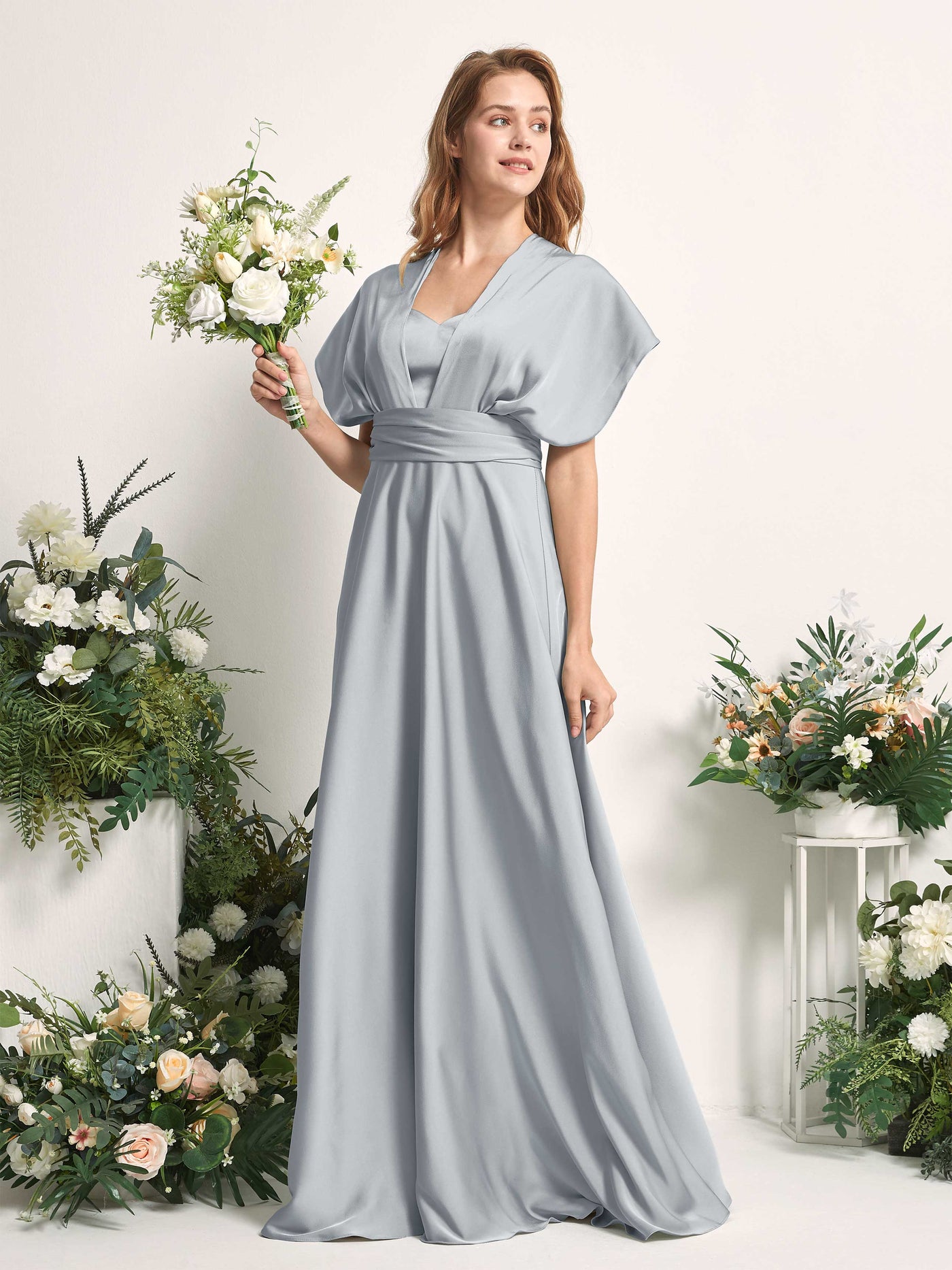Carlyna Vestido línea A cuello de corazón hasta el suelo dama de honor Azul Bebé #color_azul-beb