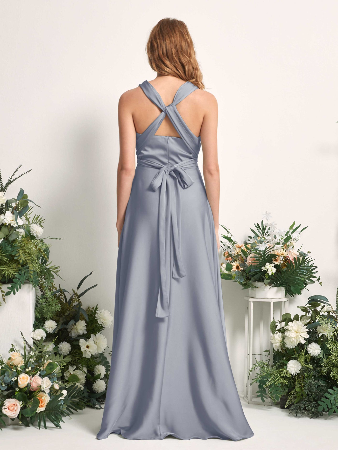 Carlyna Vestido línea A cuello de corazón hasta el suelo dama de honor Azul Polvoriento #color_azul-polvoriento