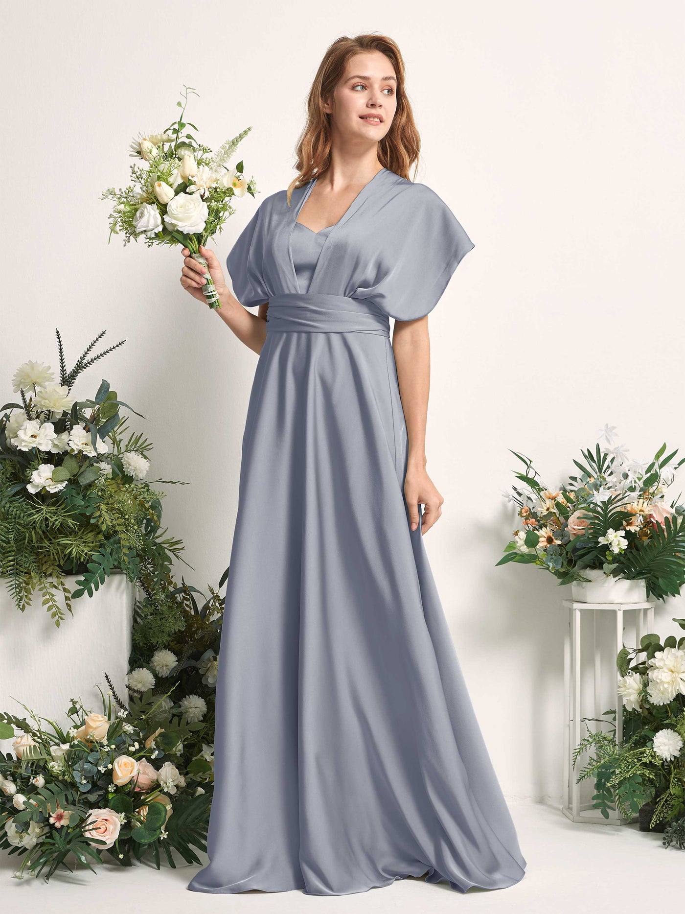 Carlyna Vestido línea A cuello de corazón hasta el suelo dama de honor Azul Polvoriento #color_azul-polvoriento
