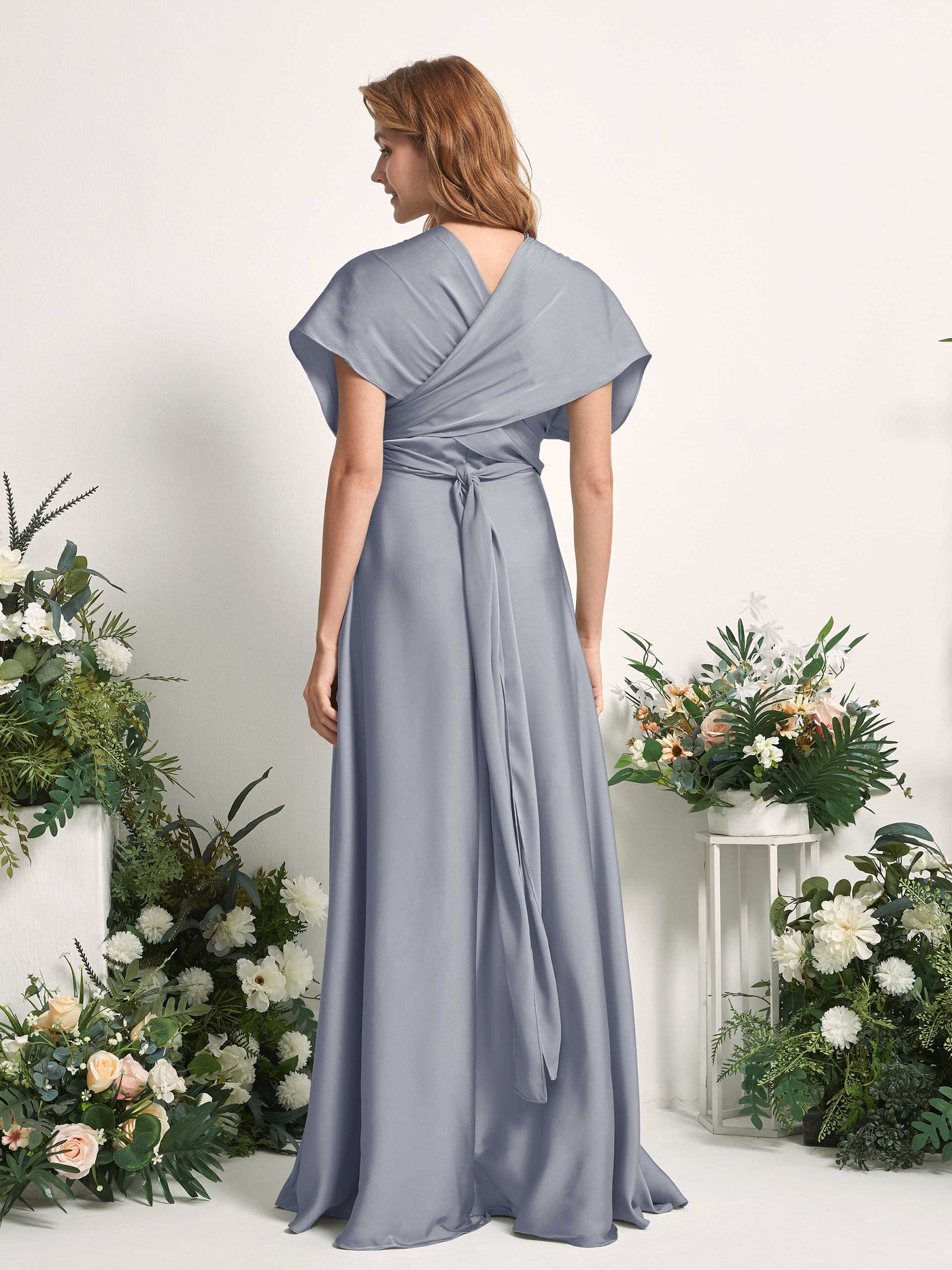 Carlyna Vestido línea A cuello de corazón hasta el suelo dama de honor Azul Polvoriento #color_azul-polvoriento